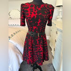 DKNY Short Sleeve Red and Black Dress 6